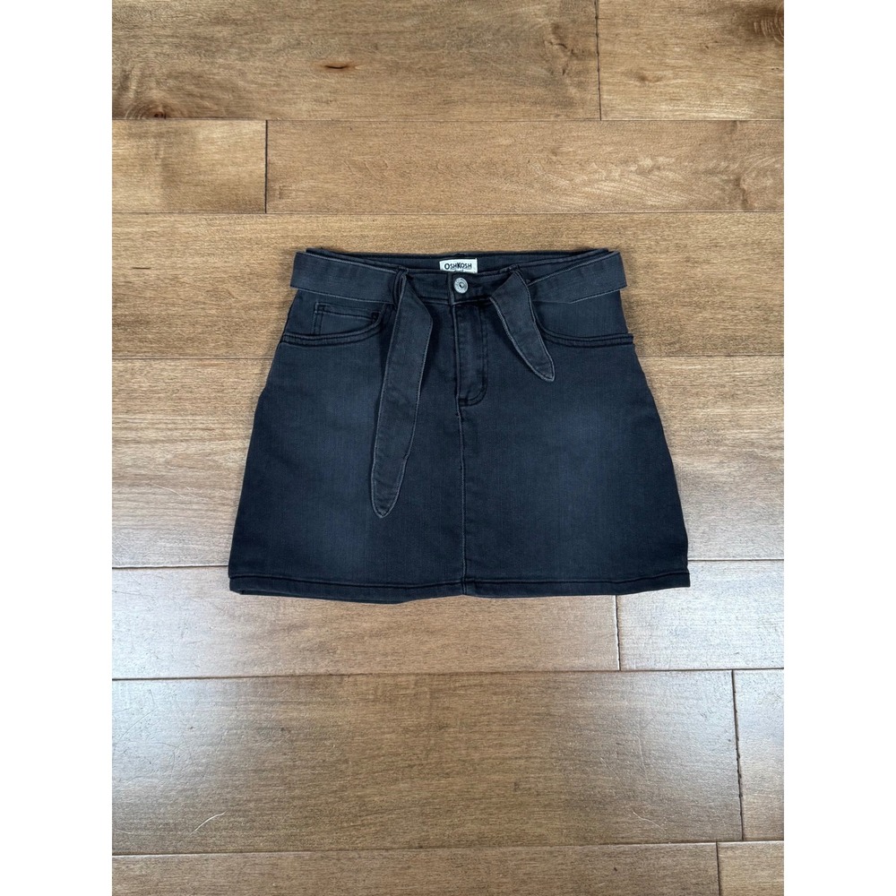 OshKosh B'gosh Denim Skirt Drk Gray Adjustable Tie Waist Casual Y2K Girls 10/10A